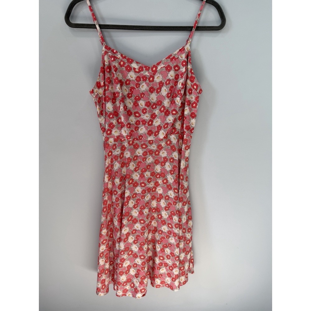 Old Navy Floral Mini Dress Small Pink Red Rayon Adjustable Strap Sundress